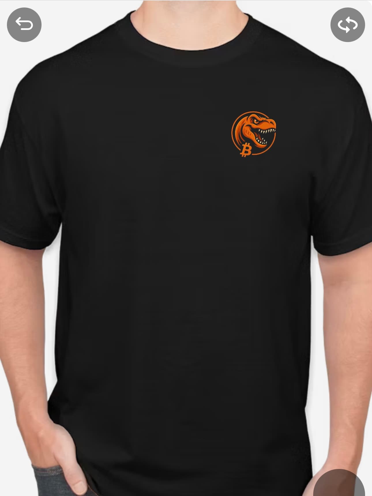 Bit-Rex launch tee — orange T. rex mascot applied on the chest